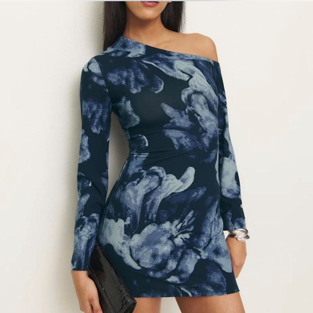 XS - NWT - Reformation Willow Knit Dress - Midnight Navy with Rose Print
